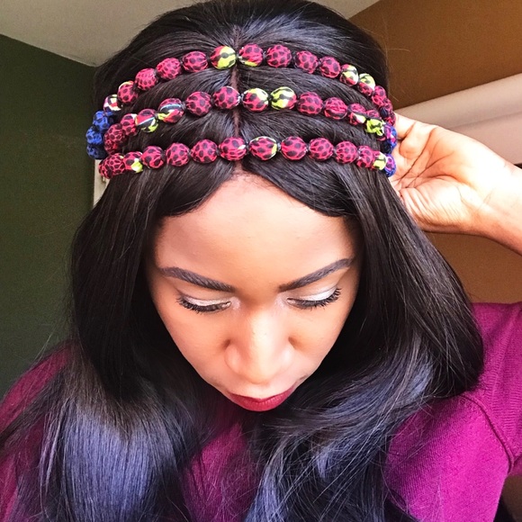 π©HPπ©-African Print Womenβs Beaded Head Band - Picture 4 of 8