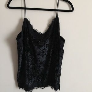 Black Crushed Velvet Cami w/ Lace Trim