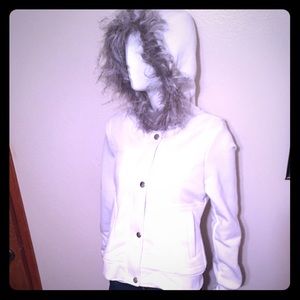 White jacket with fur trim hoodie