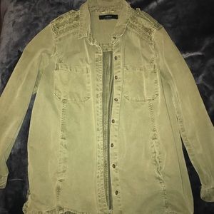 Green Denim Jacket with Printed Back