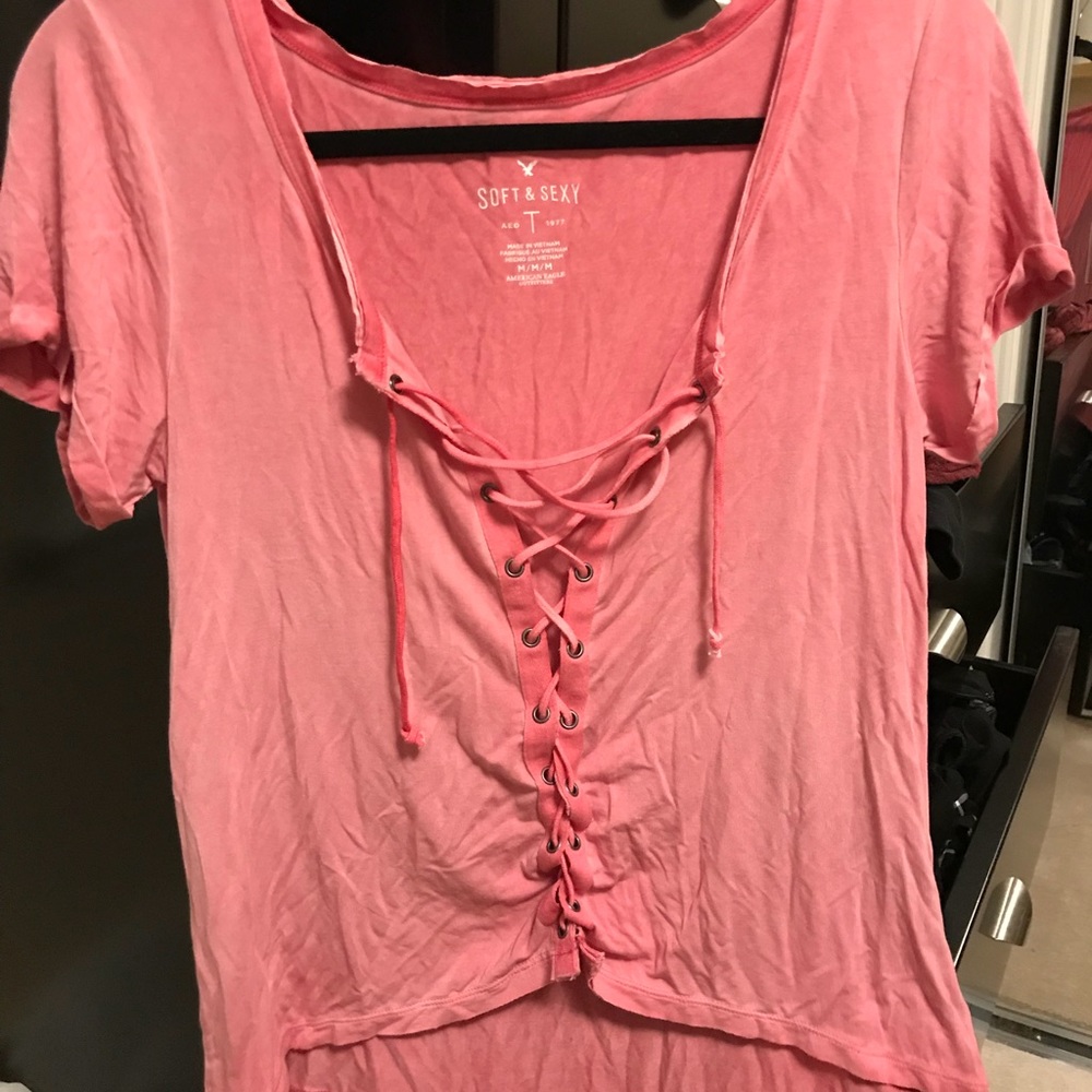 Pink Lace Up American Eagle Top