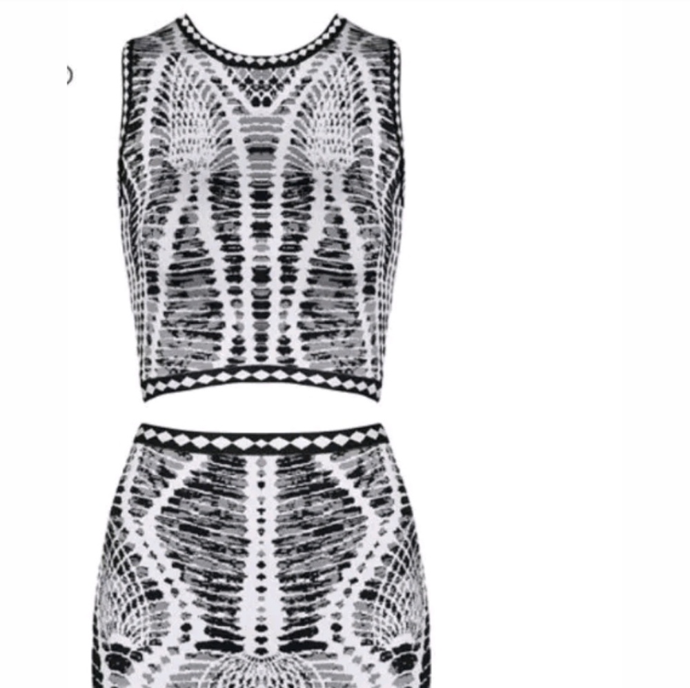 Crop Top Pencil Skirt Bandage Jacquard Knit sz L