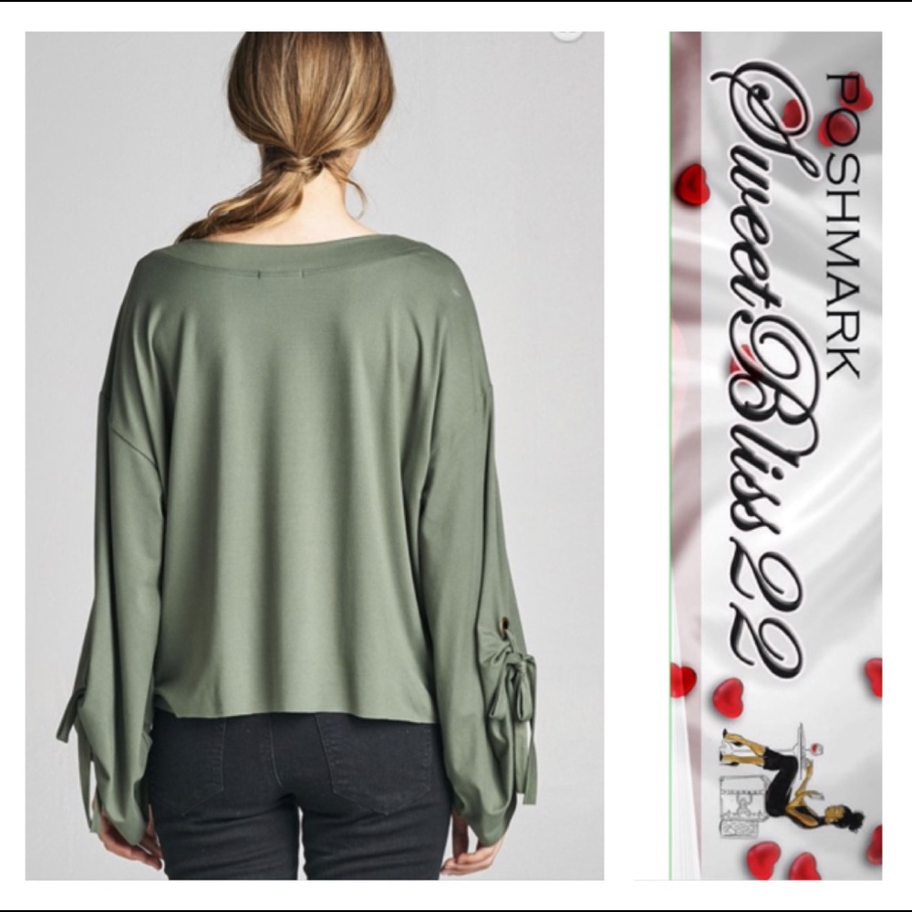 💋Olive Round Neck Boxy Top💋 - Picture 3 of 3