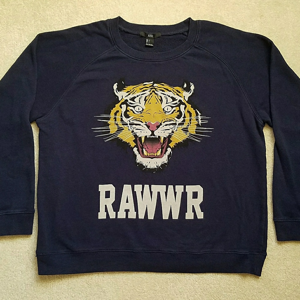 🐯 FOREVER 21 Tiger Graphic Sweatshirt RAWWR Cat