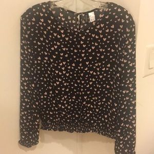 Long sleeve, dressy, heart blouse.