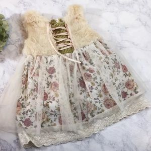 NEW Girl's Faux Fur Floral Lace Dress 18 months