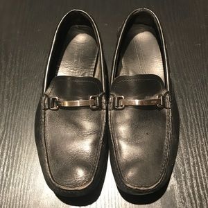 prada men’s black leather loafers