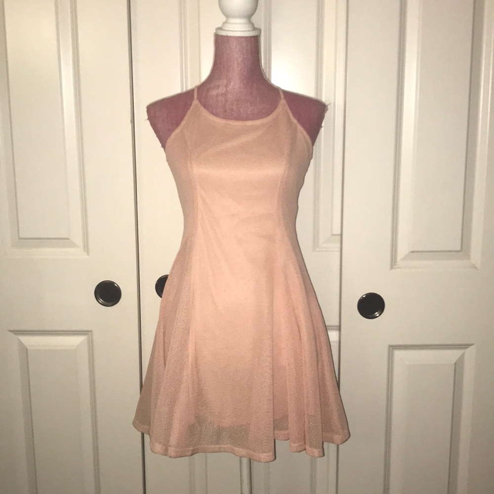 Blush pink fit and flare dress