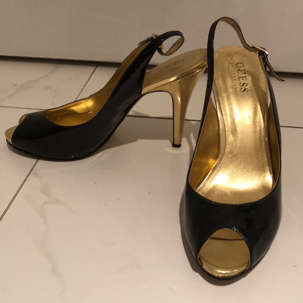 Guess by Marciano patent open toe sling back heel