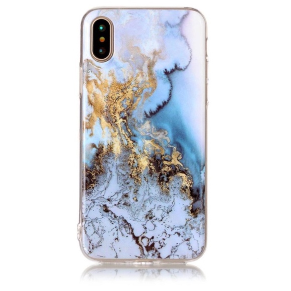 golden threads Accessories - iPhone X Marble Blue and Gold Silicone Case