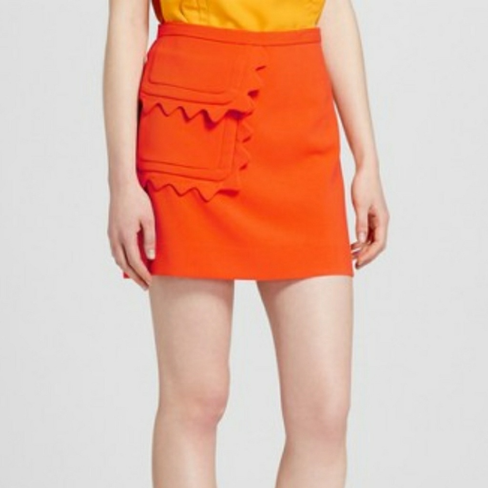 Orange Twill Skirt with Scalloped Trim Pocket
