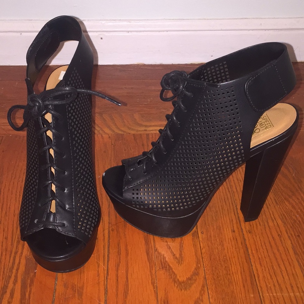 Black laced up chunky platform heels