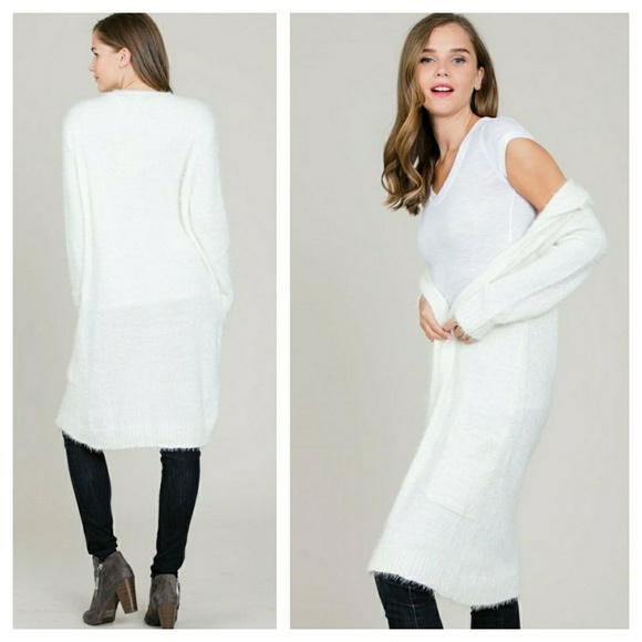 Sale-Last2! softest ivory fuzzy long knit cardigan - Picture 3 of 5