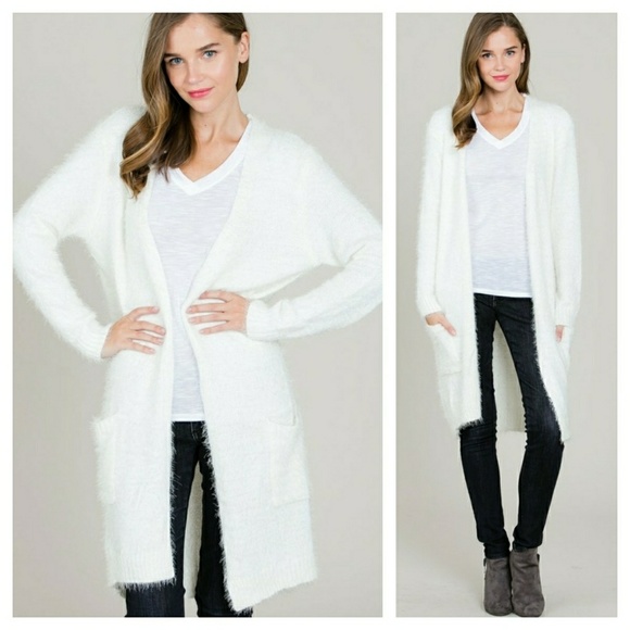 Sale-Last2! softest ivory fuzzy long knit cardigan - Picture 4 of 5