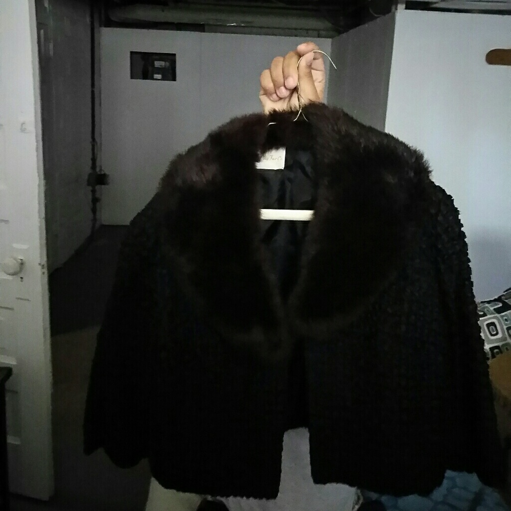 Real fur collard jacket