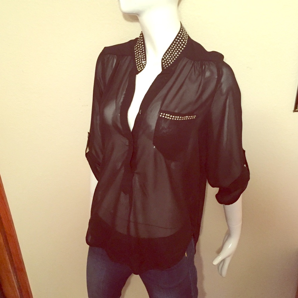 Chiffon jeweled collar top