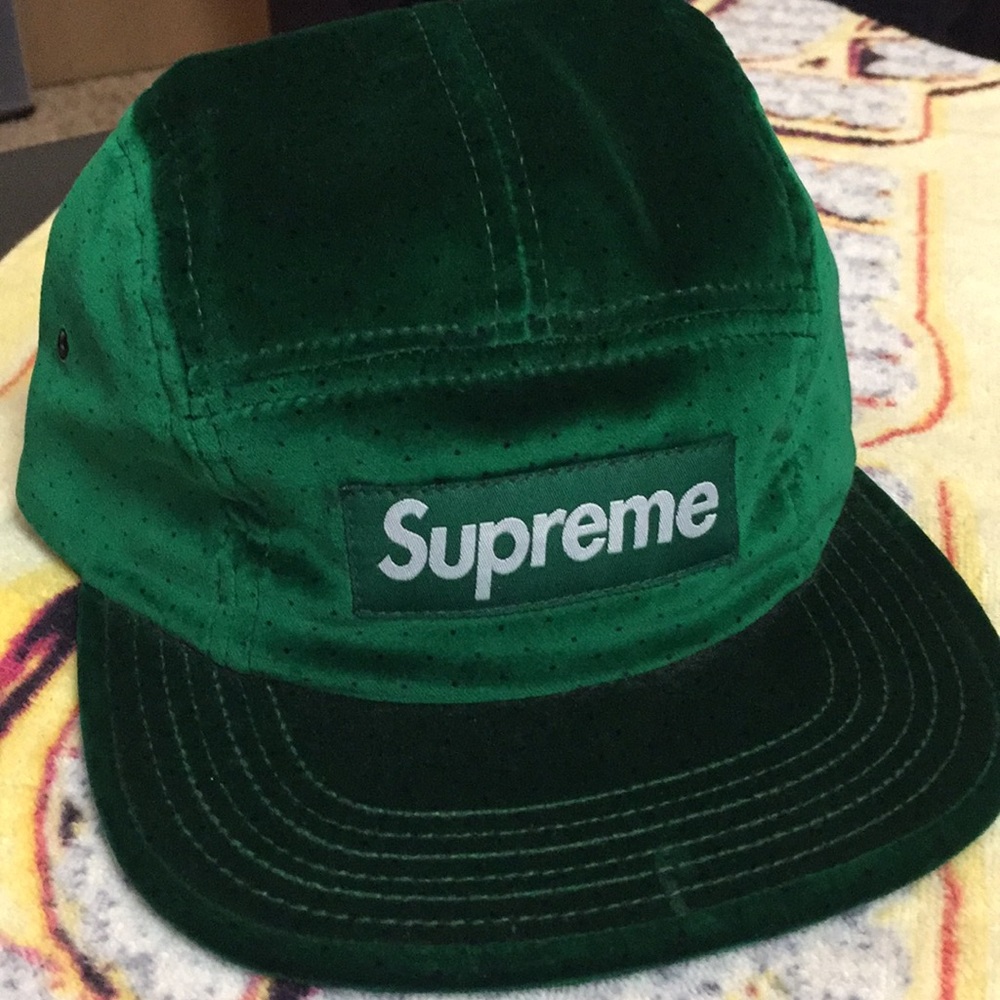 Supreme Green Velvet Polka Dot Camp Cap