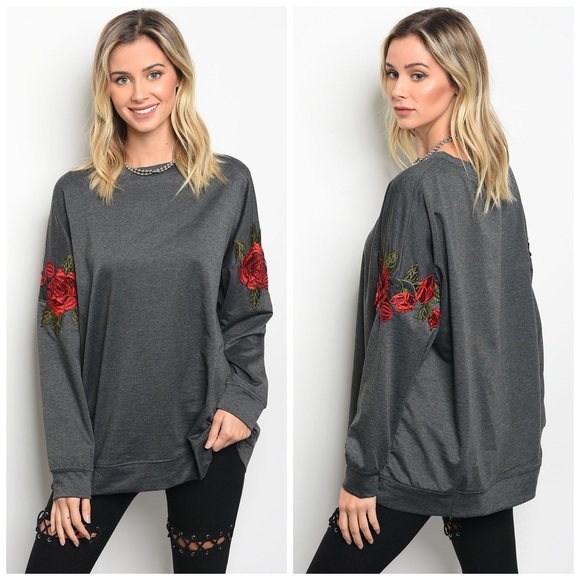 LAST 1! 💕Oversized Floral Charcoal Sweatshirt🌹 - Picture 3 of 4