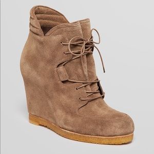 stuart weitzman tan wedge bootie