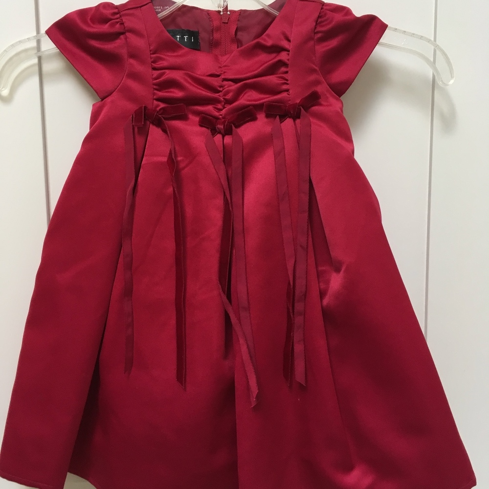 2pc Baby Girls Biscotti Red Satin Dress w/Coat 12M