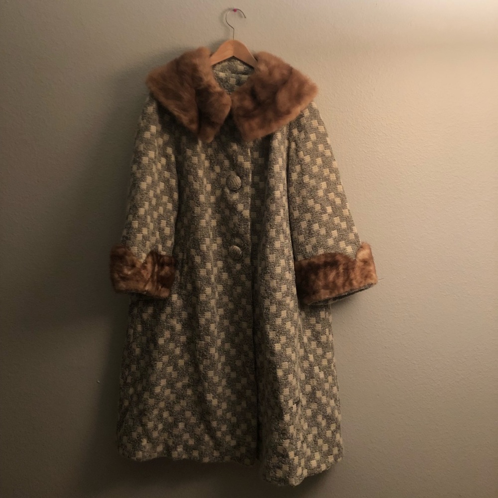 Vintage full length mink fur trimmed coat