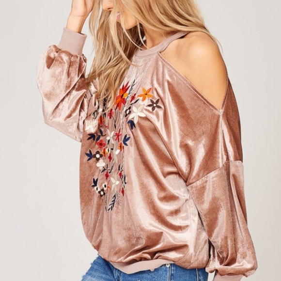 For Sale: cold shoulder velvet embroidered top - Picture 6 of 7