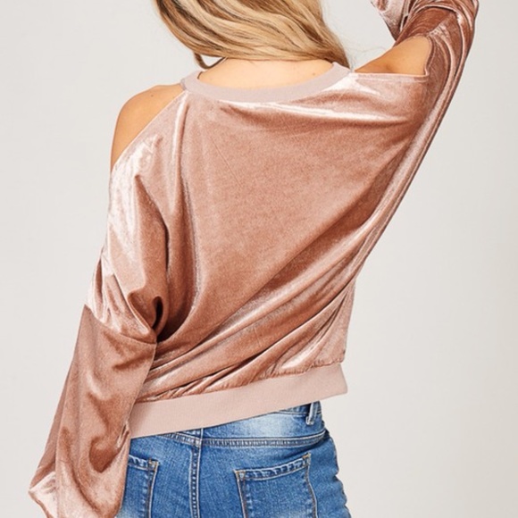 For Sale: cold shoulder velvet embroidered top - Picture 2 of 7