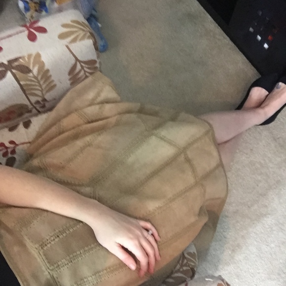 VTG 60's 70's Tan Suede Leather Midi Boho Skirt - Picture 2 of 11