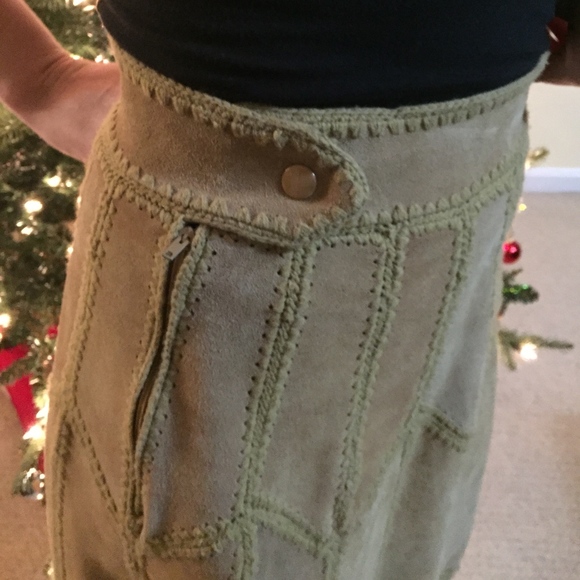 VTG 60's 70's Tan Suede Leather Midi Boho Skirt - Picture 7 of 11