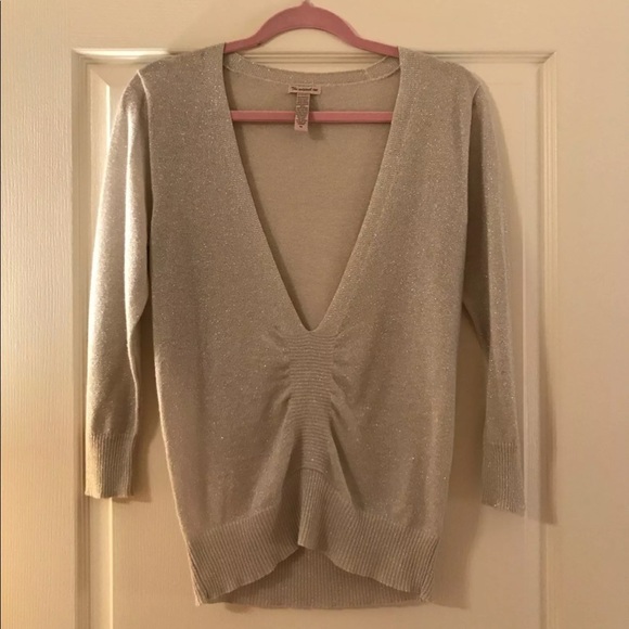 Silver sparkly deep v-neck sweater size M - Picture 1 of 4