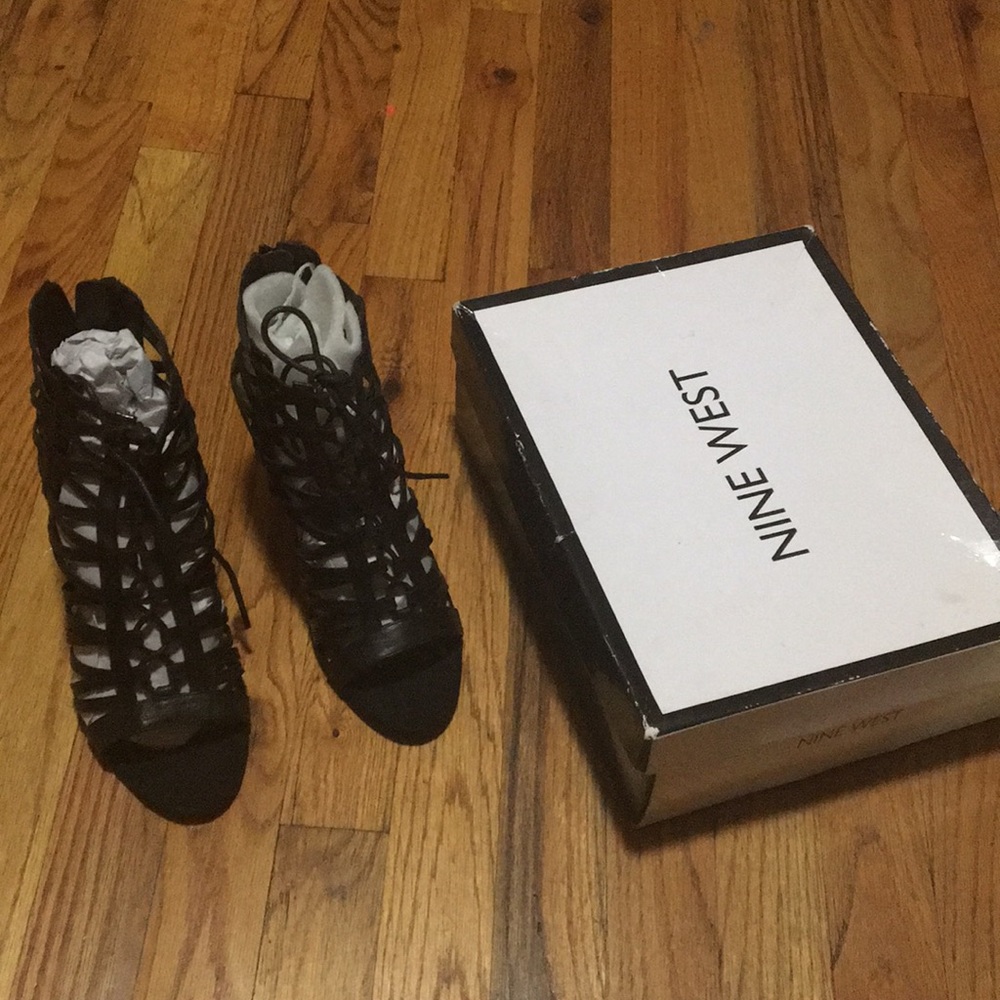 Nine West Black Strapey Wedges