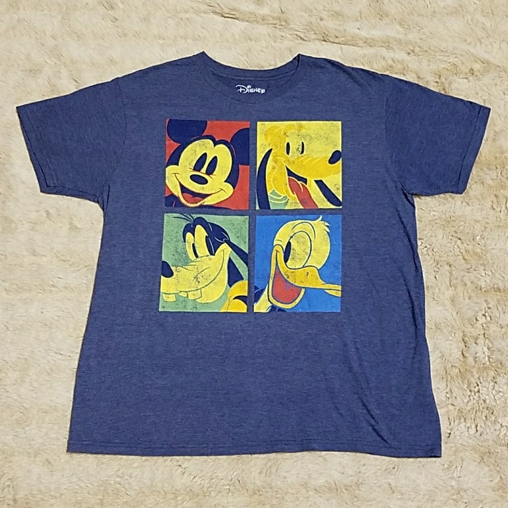 Men L Disney Blue Tshirt Mickey Pluto Goofy Donald