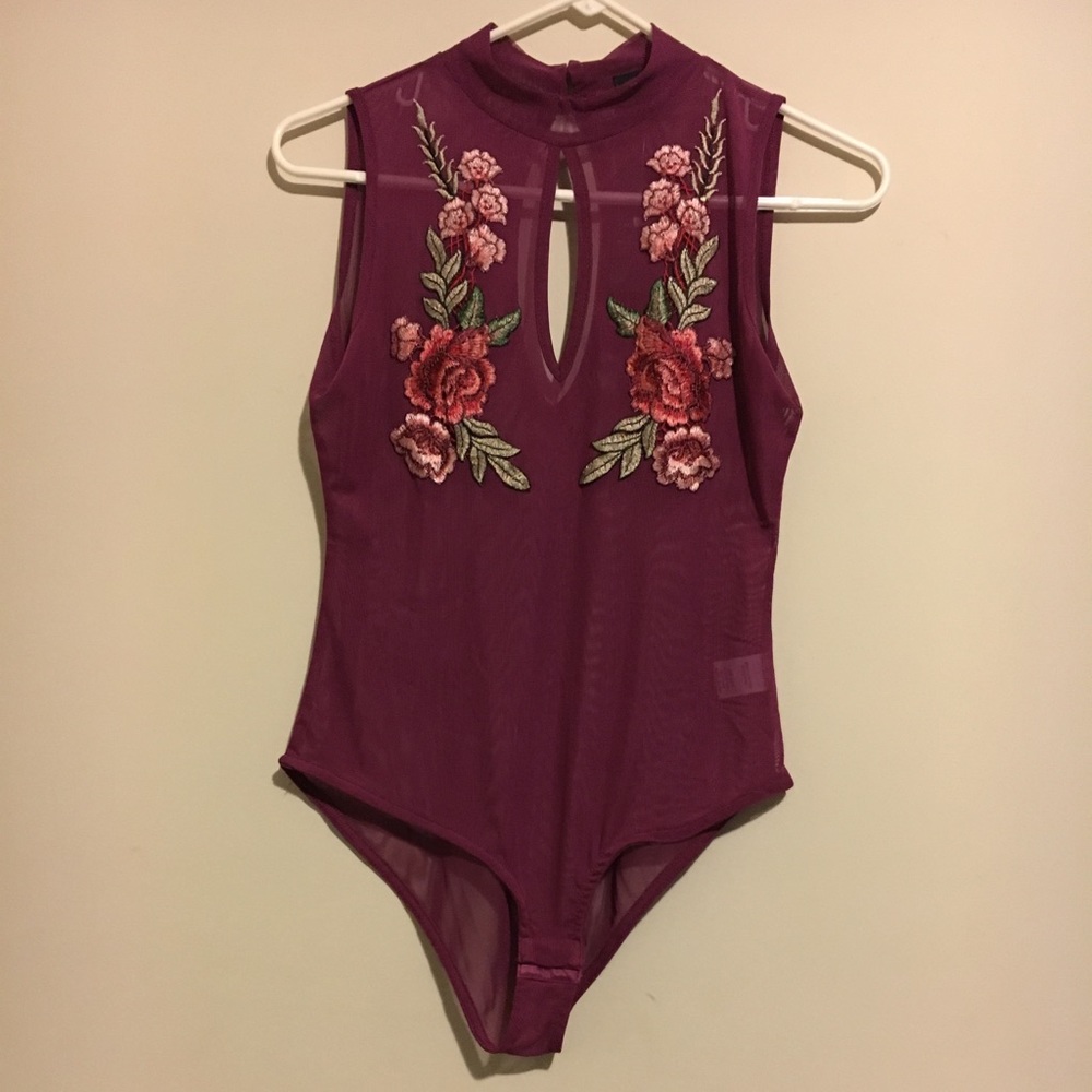 Sheer mesh embroided bodysuit