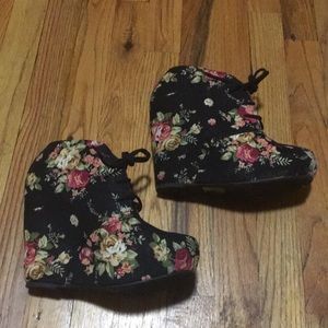 Floral Wedge Booties
