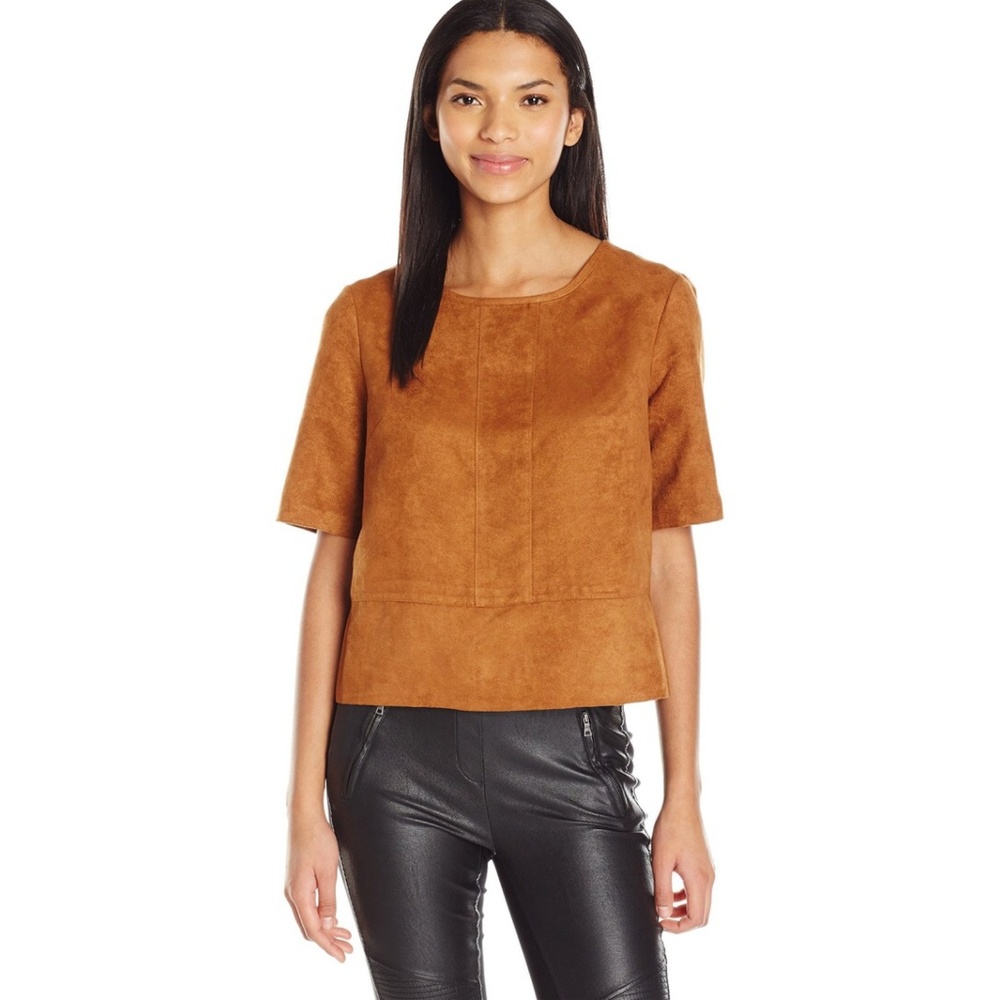BCBGeneration Faux Suede Boxy Top in Warn Cognac