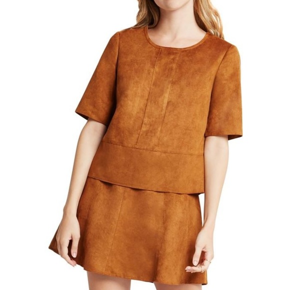BCBGeneration Faux Suede Boxy Top in Warn Cognac - Picture 2 of 8
