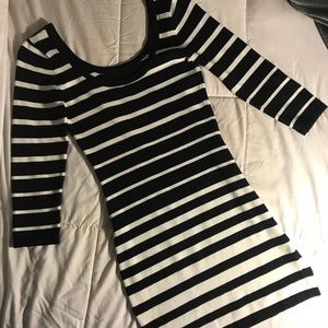 Black and White Striped Sweater Dress