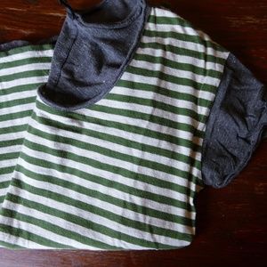J. Crew Green and Grey Striped Cotton T Shirt