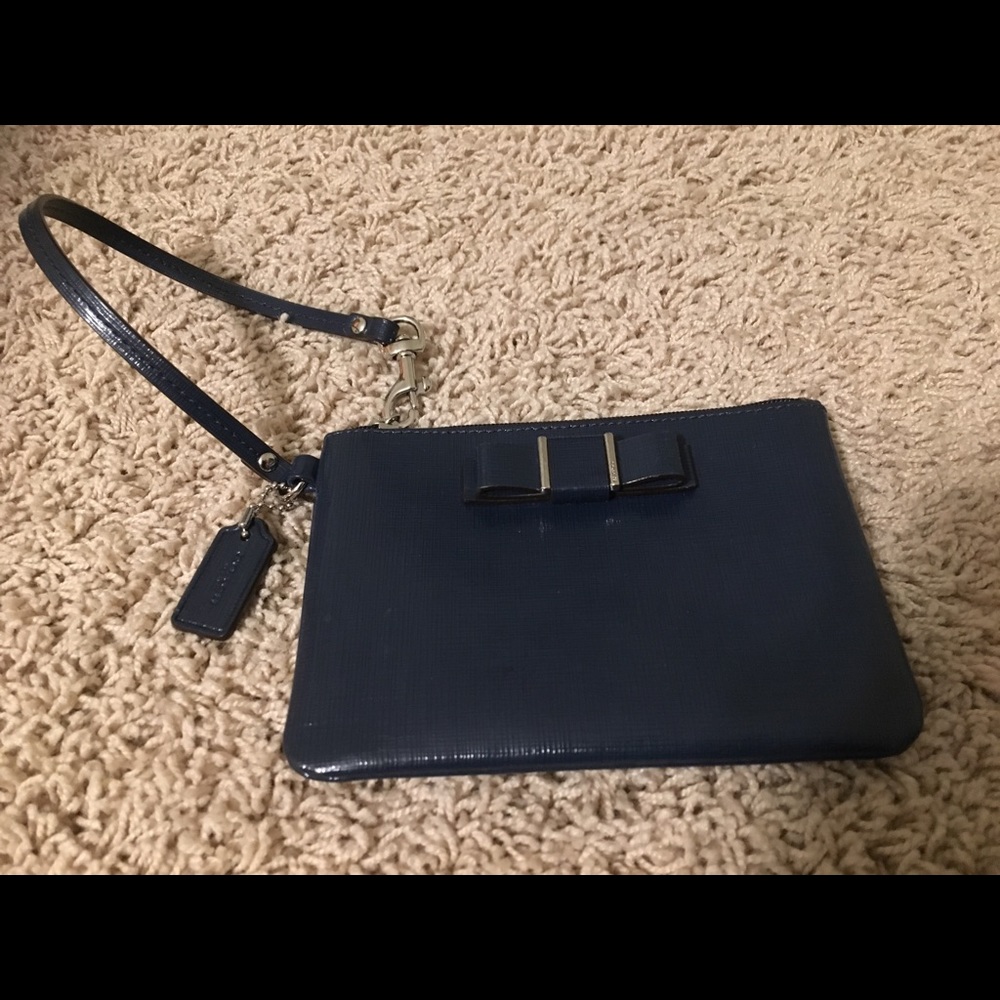 Coach navy patent leather with bow detail
