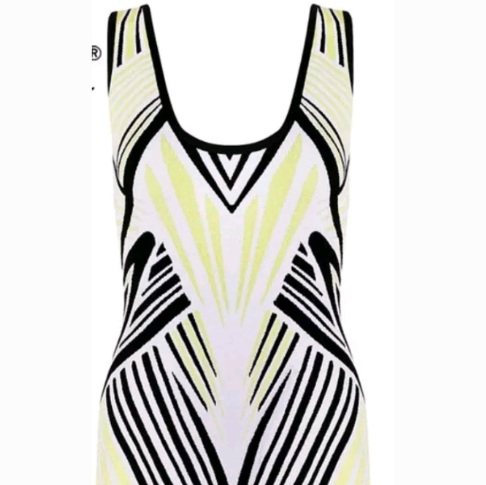 Sheath Dress sz L 10-12 Jacquard Bandage Yellow