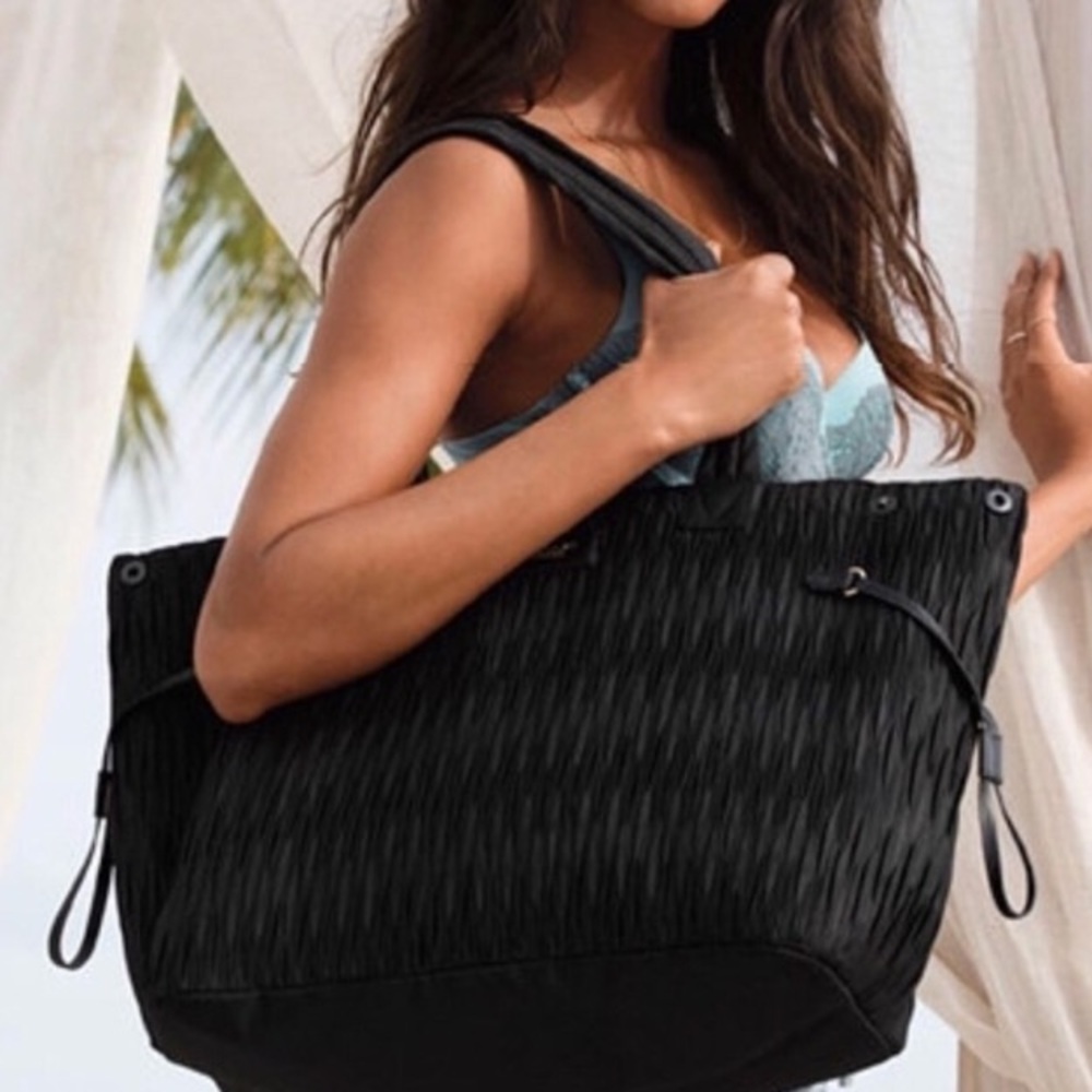 Victoria's Secret black pleated tote