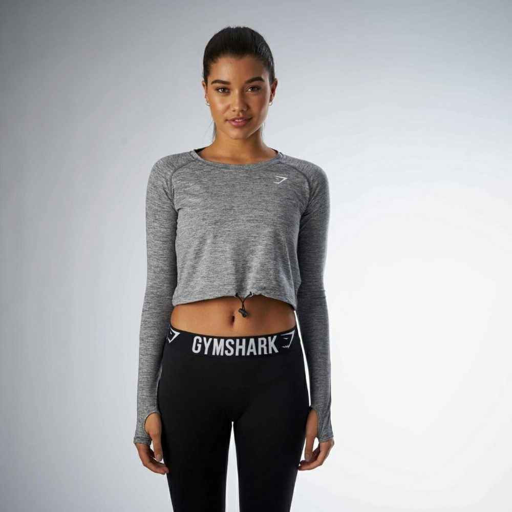 ISO gymshark grey draw cord crop top