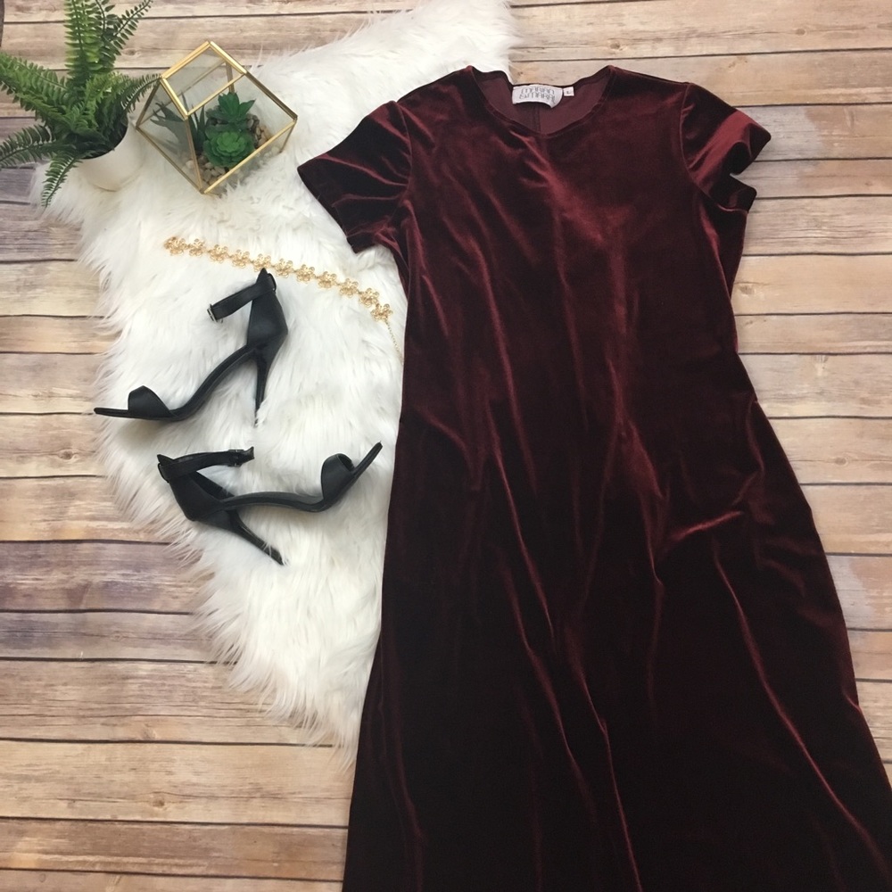 {Vintage} Cranberry Velvet Maxi Dress