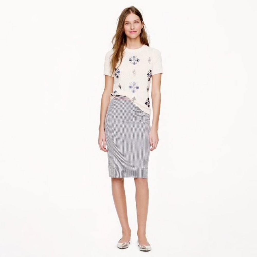 JCrew No. 2 pencil skirt in neon-piped seersucker