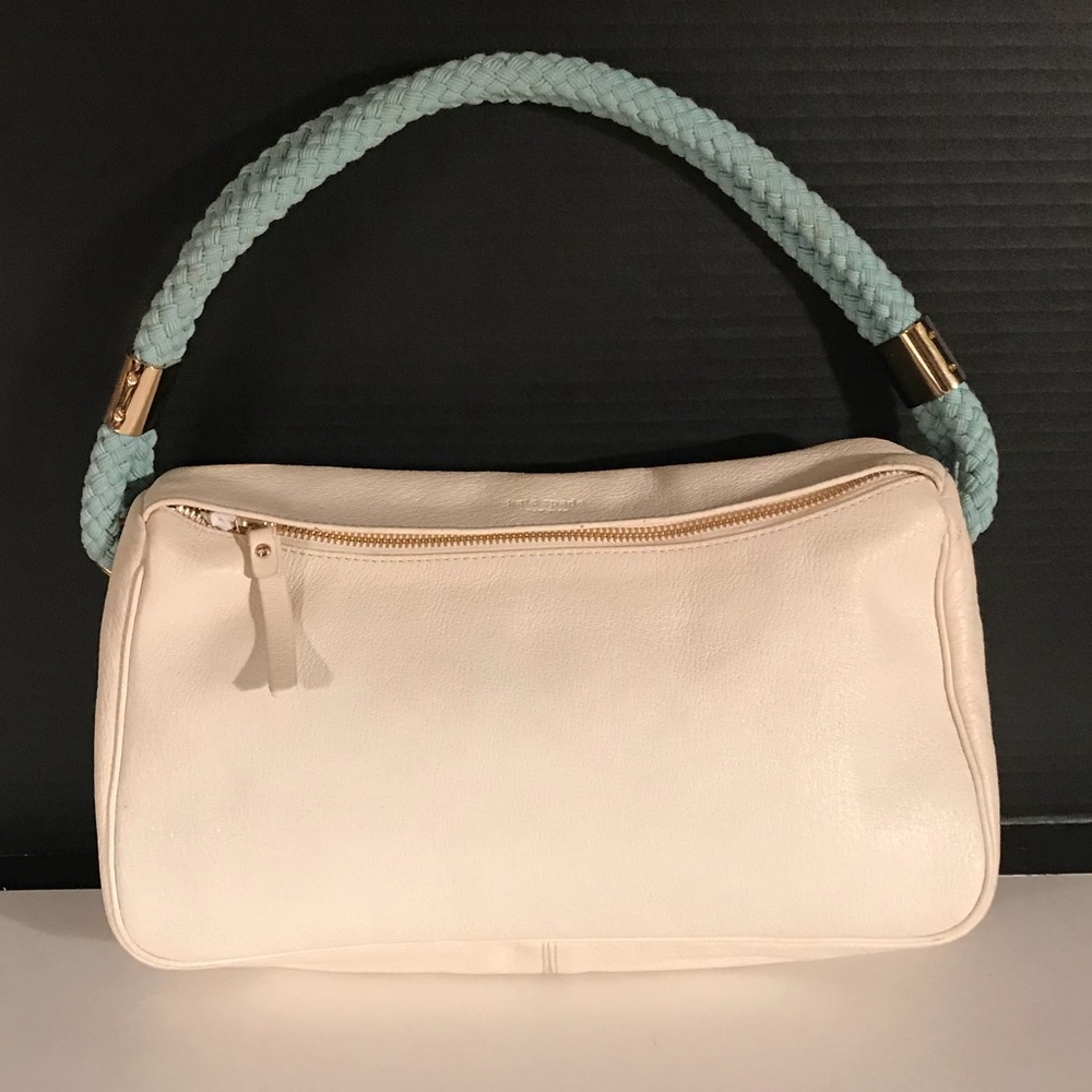 Kate spade white pebbled leather blue rope straps