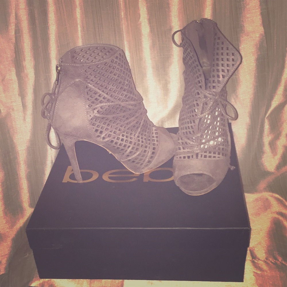 Caged peep toe boots