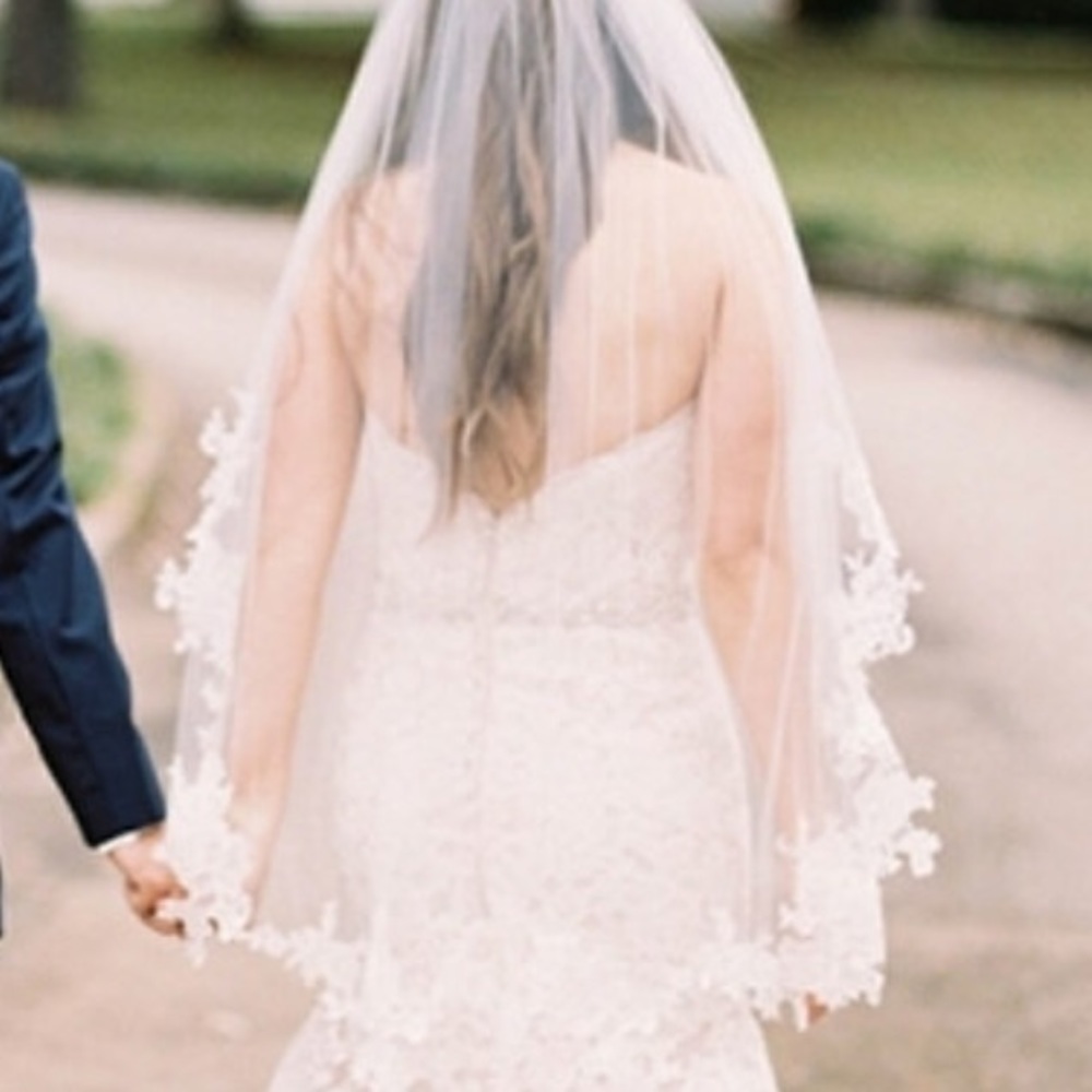 Fingertip partial lace veil in ivory