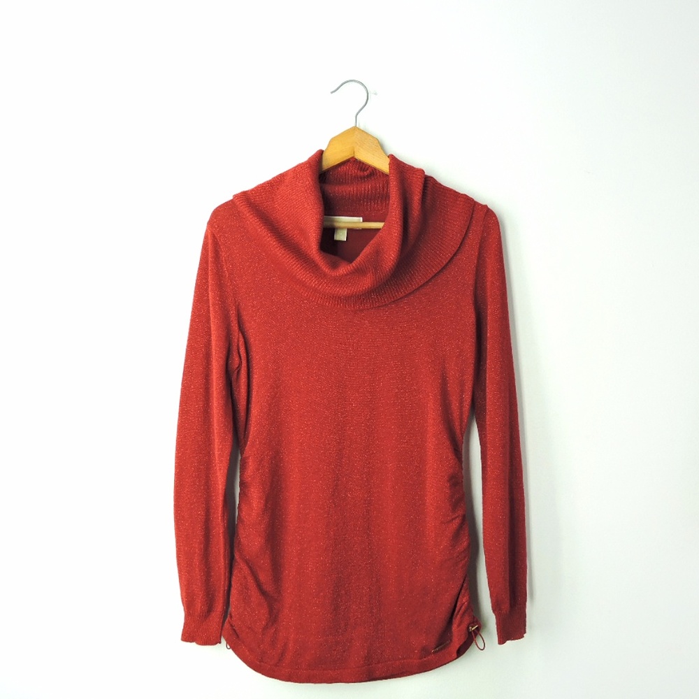 Michael Kors red drape fold over neck sweater
