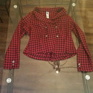 Red and black houndsooth jacket with extra buttons
