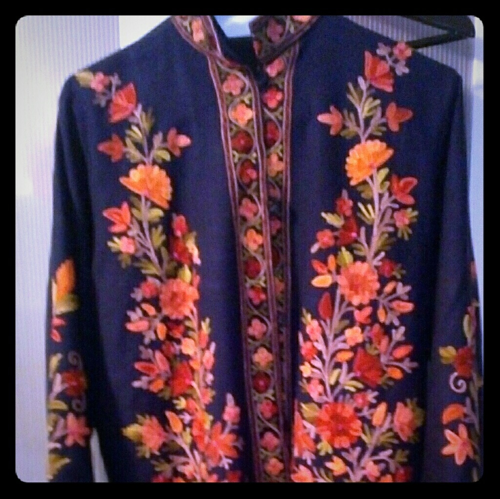 Gorgeous navy blue wool embroidered jacket.